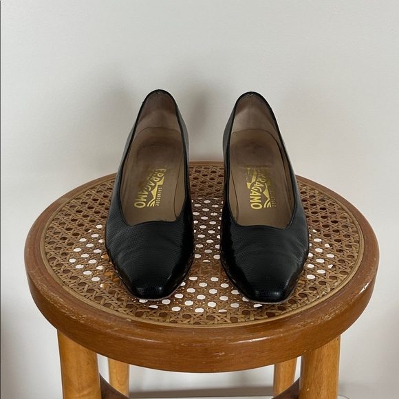 Vintage Salvatore Ferragamo Black Textured Heels - Picture 2 of 9